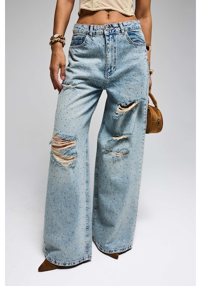 Itsbasic Kadın Kot Rengi T-12s6-32 Süper Baggy Orta Bel Parlak Taşlı Özel Tasarım Denim Jean Itsbasic Kadın Kot Rengi T-12s6-32 Süper Baggy Orta Bel Parlak Taşlı Özel Tasarım Denim Jean