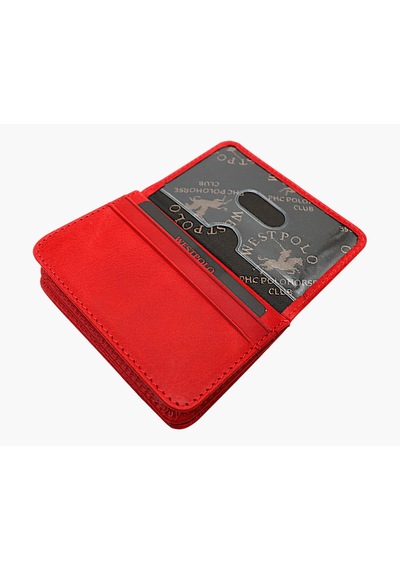 Westpolo Hakiki Eskitme Deri Bol Kart Bölmeli Unisex Kartlık - Kırmızı Kırmızı