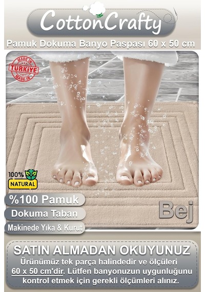 Tr %100 Pamuk Dokuma Su Emici Banyo Paspası Vera 60x50 Cm Bej Diğer