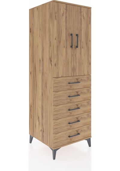 Kronos Dolap 2 Raflı 5 Çekmeceli 2 Kapaklı 60x59x182 Çam-çam Çam