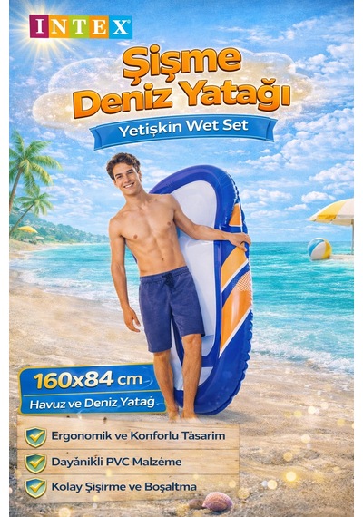 Intex 58848 Şişme Deniz Yatağı Yetişkin Wet Set 160x84 Cm Havuz Ve Deniz Yatağı Açık Mavi