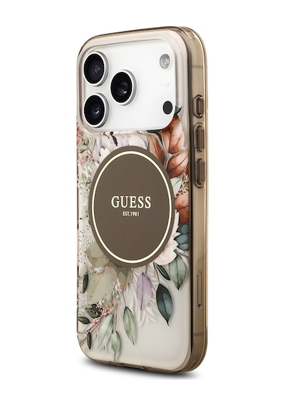 Apple Uyumlu iPhone 17 Pro Kılıf Guess Lisanslı M-safe Şarj Özellikli Flower Tonal Circle Kapak Kahverengi Kahverengi