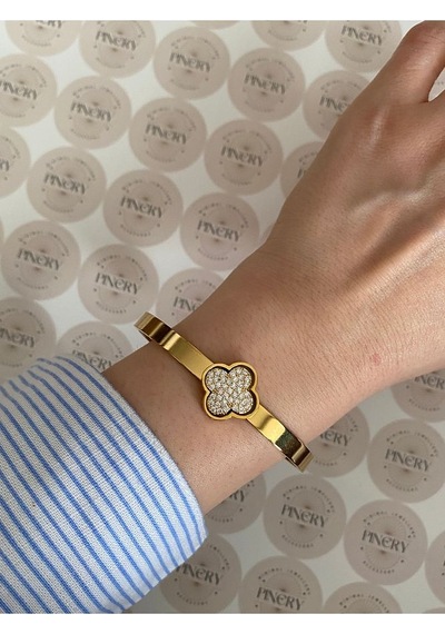 Pinery Jewels Yonca Modern Paslanmaz Çelik Kelepçe Bileklik -günlük Ve Özel Kul Altın