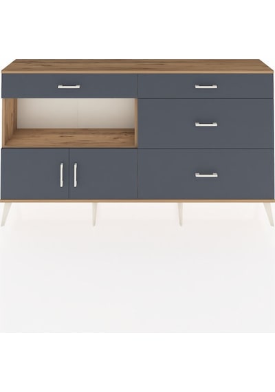 Arges Konsol Tek Raflı 4 Çekmeceli 2 Kapaklı 176x30x99 Çam-antras Çam-antrasit