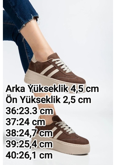 Bahrina Kadın Kahverengi Süet Kalın Tabanlı Sneaker Kahve Süet