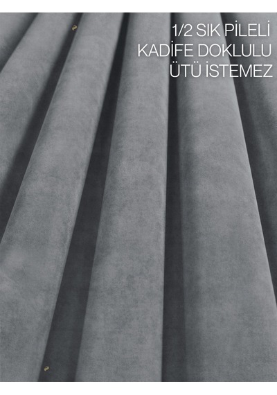 Br Demor Home 1/2 Sık Pile Gümüş Grisi Kadife Dokulu Fon Perde Ütü İstemez En Çok Satılan