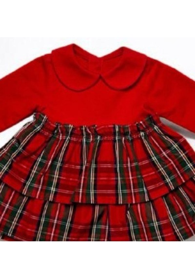 Çikoby Kız Bebek Bebe Yaka Ekose Desenli Elbise-14902 Kırmızı