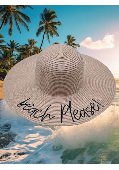Tezzgelsin Kadın Beach Please Nakış İşlemeli Hasır Şapka Pudra