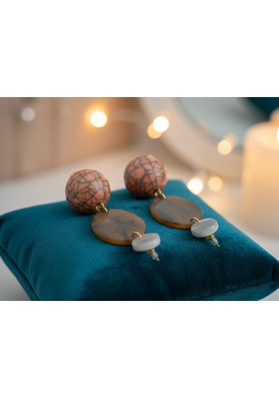 Yuvarlak Taşlı Desenli Renkli Top Küpe 7,5cm Çok Renkli