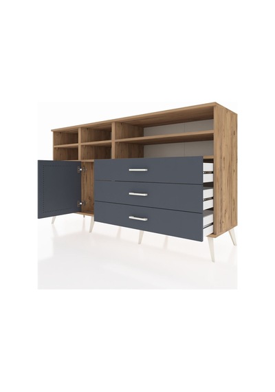 Kronos Konsol 8 Raflı 3 Çekmeceli Tek Kapaklı 176x59x99 Çam-antr Çam-antrasit