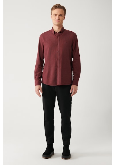 Avva Erkek Bordo Düğmeli Yaka Balıksırtı Flanel Regular Fit Gömlek B002033 Bordo