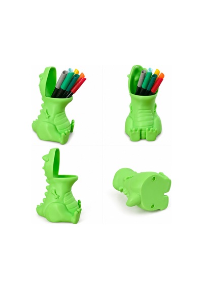 Dinozor Tasarım Kalemlik 10 Cm -masaüstü Organizer Sert Plastik Eğlenceli Kalem Tutucu Siyah - Beyaz