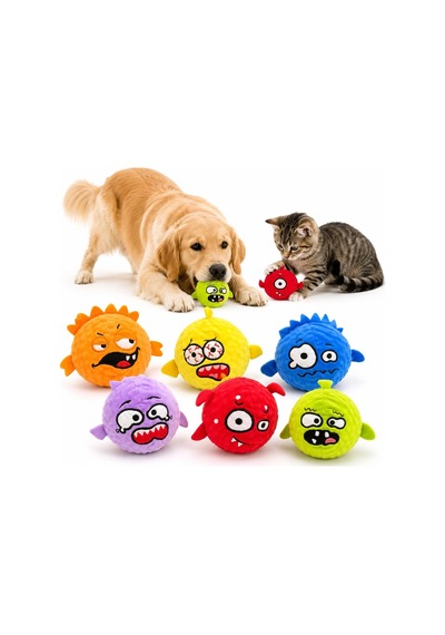Emojili Sesli Peluş Top Kedi Köpek Oyuncağı - Diş Kaşıma Destekli İğneli Dokulu Isırma Ve Çiğneme Oyunu - Yumuşak Evcil Hayvan Aksesuarı - Stok Durumuna Göre Renk Gönderilir