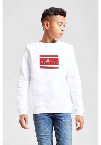 Tshirthane Niki Lauda Formula Baskılı Unisex Çocuk Beyaz Sweatshirt Beyaz