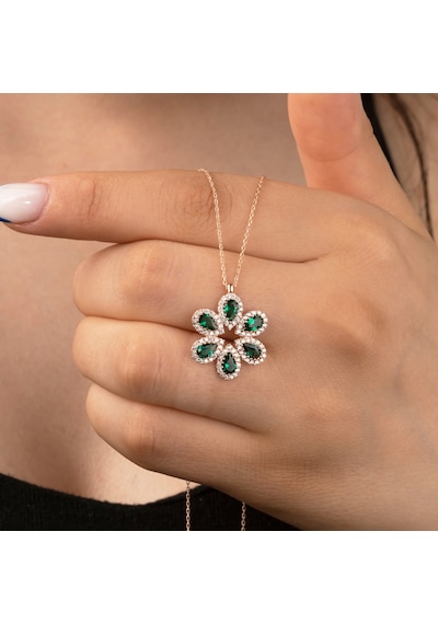 925 Ayar Rose Damla Zirkon Taşlı Gümüş Kolye