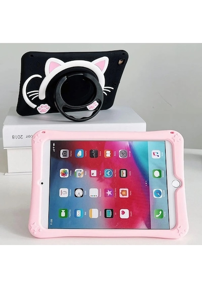 Samsung Galaxy Tab A8 10.5 2021 Sm-x200 Uyumlu Kedi Kılıf Çocuk Kılıfı Askılı Standlı Eğlenceli