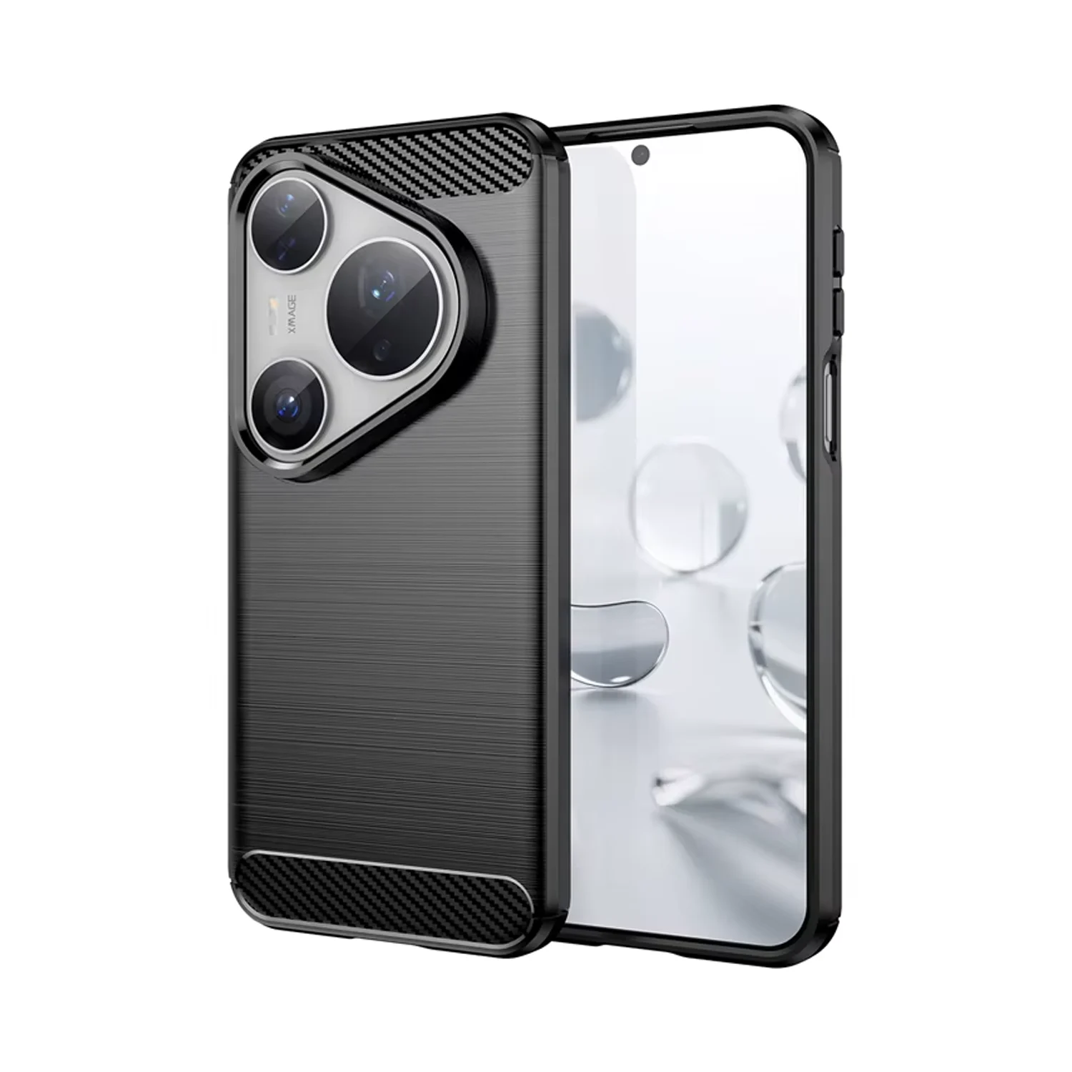 Microcase Huawei Pura 80 Pro Plus İle Uyumlu Brushed Carbon Fiber Silikon Kılıf - Siyah Al3332 Şeffaf