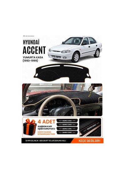 Hyundai Accent Yumurta Kasa 1993-1999 Uyumlu Torpido Örtüsü, Torpido Kılıfı - Siyah Bej