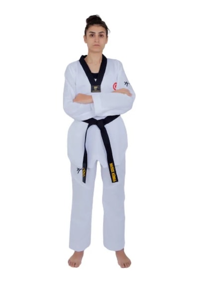 Haşado Ultra Fighter Profesyonel Siyah Yaka Tekvando Elbise Beyaz