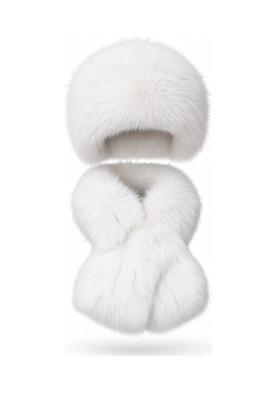 Givoria Kadın Kürklü Atkı Ve Kalpak Şapka Takımı Rus Slav Tarzı Kışlık Peluş Eskimo Set Beyaz Beyaz