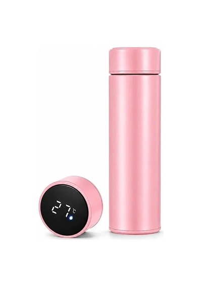 Termos Sızdırmaz Vakumlu Akıllı Led Ekranlı Dijital Sıcaklık Göstergeli Outdoor Çelik Termos Pembe Çok Renkli