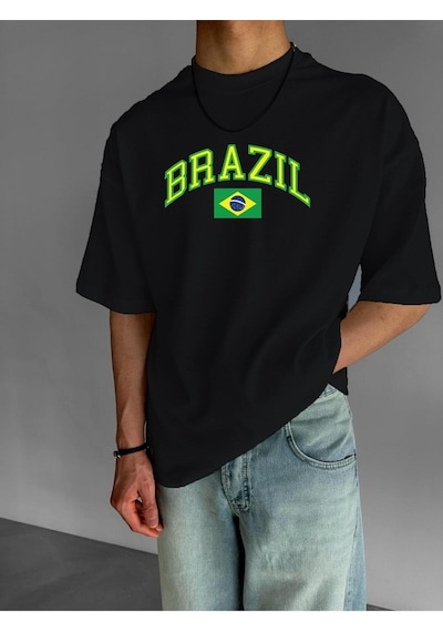 Brazıl Baskılı Oversize Tişört SIYAH