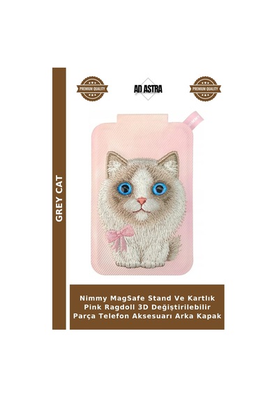Nimmy Magsafe Stand Ve Kartlık Pink Ragdoll 3d Değiştirilebilir Parça Telefon Aksesuarı Arka Kapak