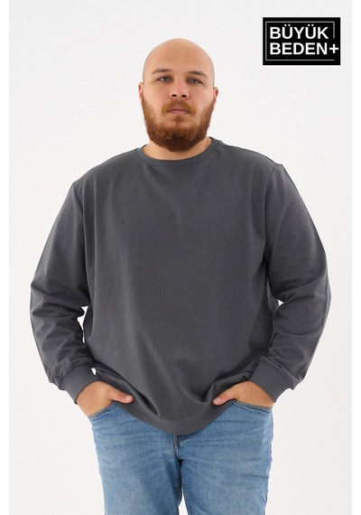 Superlife Erkek Büyük Beden Bisiklet Yaka İnce Sweatshirt Regular Fit %64 Pamuklu Spr26bsw956 Gri
