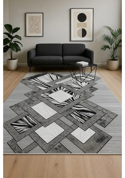 Geometrik Desen Modern Halı Dekoratif Kilim Gri