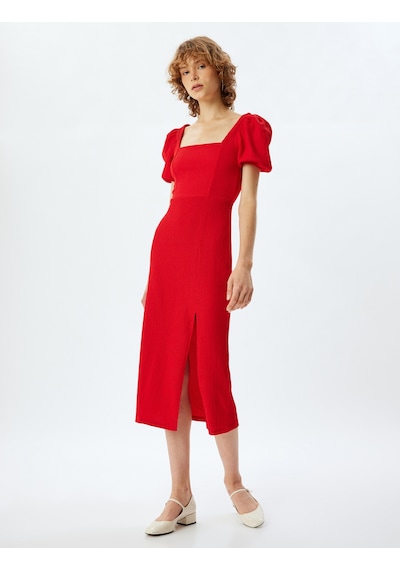 Koton Balon Kol Elbise Bodycon Midi Boy Kare Yaka Sırtı Bağcıklı Yırtmaç Detaylı Kırmızı 4sal80193ık Kırmızı Koton Balon Kol Elbise Bodycon Midi Boy Kare Yaka Sırtı Bağcıklı Yırtmaç Detaylı Kırmızı 4sal80193ık Kırmızı