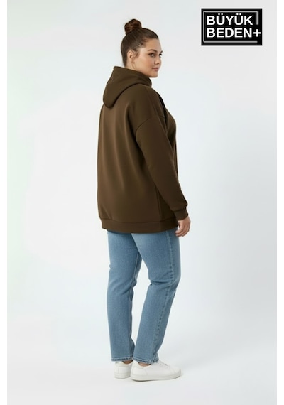 Süperlife Kadın Büyük Beden California 1974 Baskılı Kapüşonlu İnce Sweat Rahat Kalıp Hoodie Spr26bswk965 Kahverengi