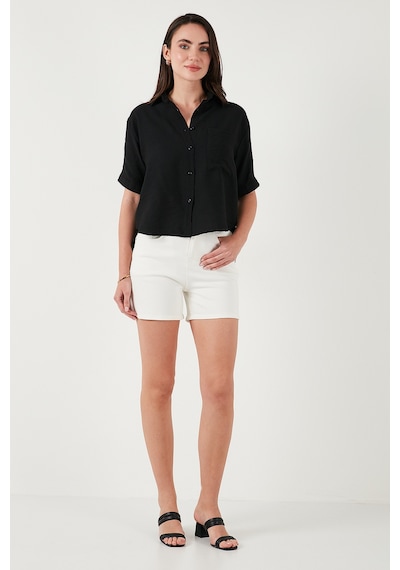 Lela Regular Fit Göğüs Cepli Kısa Kollu Bayan Gömlek 6779324 Siyah