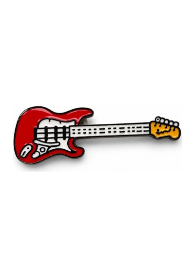 Kırmızı Elektro Gitar Temalı Metal Müzisyen Rozeti Enamel Yaka İğnesi Hediye Gri