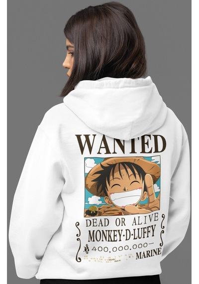 Sevbano Wanted Monkey D. Luffy One Piece Anime Sırt Baskılı Unisex Oversi beyaz