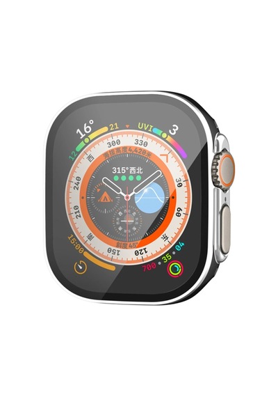 Cosmotex Newface Apple Watch Uyumlu  Ultra 49mm Legend Camlı Kasa Ekran Koruyucu - Siyah-gümüş