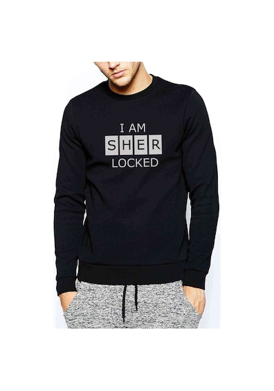 Sherlock Holmes Decal Sticker Baskılı Siyah Erkek Sweatshirt