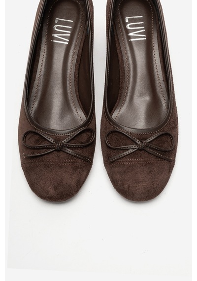 Luvi Shoes Leslıe Kahverengi Süet Fiyonklu Kadın Kalın Topuklu Ayakkabı
