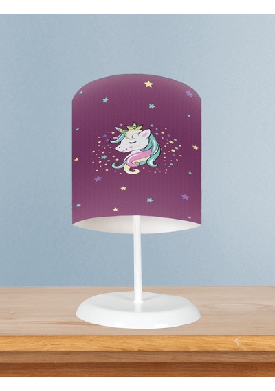 Mekta Home Bebek Ve Çocuk Odası Renkli Unicorn Desenli Mor Abajur