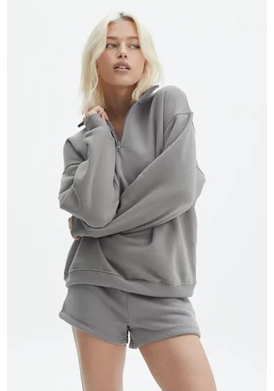 Madmext Boyalı Gri Fermuar Detaylı Oversize Sweatshirt Mg1933 Gri