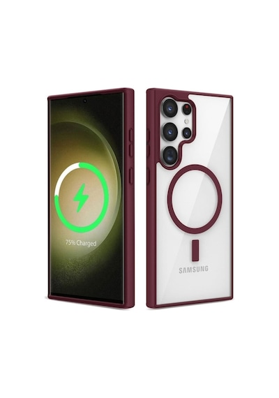Galaxy S22 Ultra Kılıf M-safe Wireless Şarj Özellikli Silikon Zore Ege Kapak Koyu Kırmızı