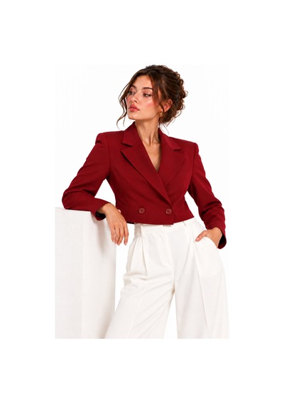 Lafela Kruvaze Kapama Yapılı Crop Blazer Bordo