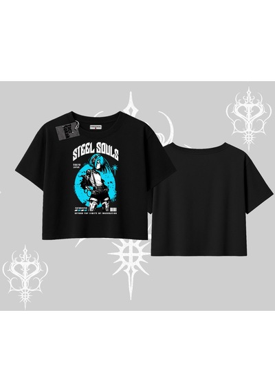 Tarzsokak Oversize Crop Tshirt Anime Cyberpunk Kız Baskılı Siyah
