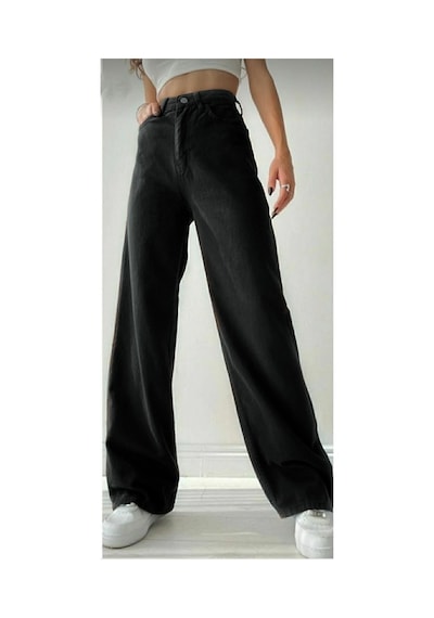 Woddi Nvn Hsn Cnk Extra Yüksek Acaip Solmaz Siyah Salaş Jeans Palazzo Pantolon New Sezon