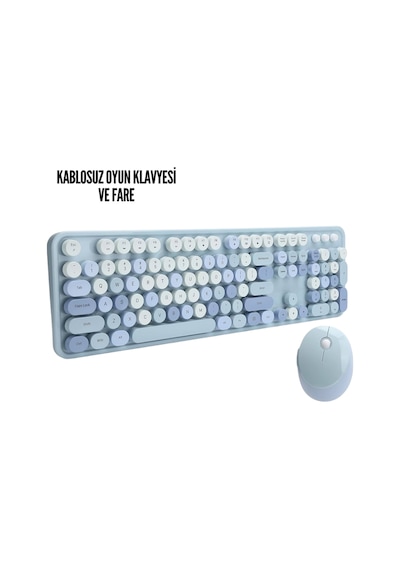 Kablosuz Klavye Mouse Seti Mavi Diğer