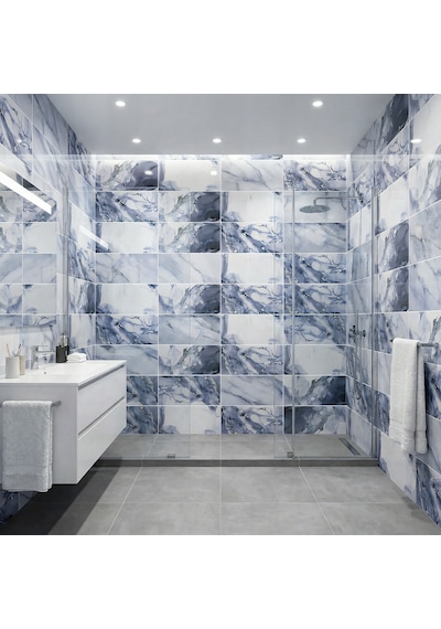 60x60 Cm Kendinden Yapışkanlı Duvar,banyo,tezgah Arası Gri-mavi Mermer-48 Adet 8039-60-48