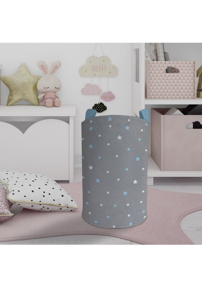 Mekta Home Bebek Ve Çocuk Odası Mavi Ve Beyaz Yıldız Desenli Çerçeveli Oyuncak Sepeti Renkli Çok Renkli