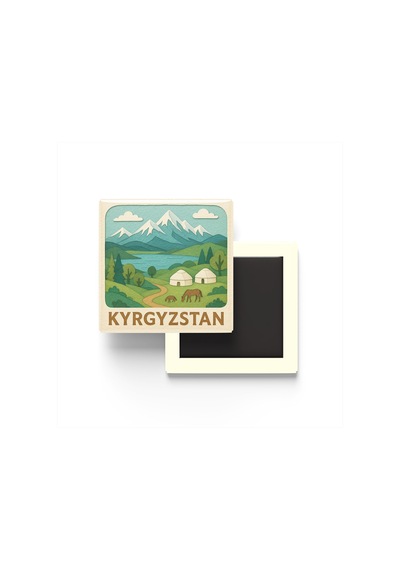 Kırgızistan - Kyrgyzstan - Paper Cut Art - Baskılı Buzdolap Magneti Kare - 9x9 Cm