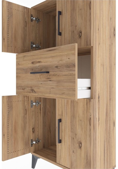 Arges Dolap Tek Raflı Tek Çekmeceli 4 Kapaklı 60x30x134 Çam-çam Çam