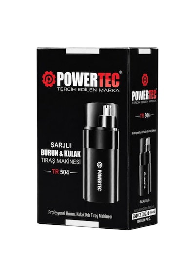 Powertec TR-504 Profesyonel Şarjlı Burun & Kulak Kılı Tıraş Makinesi 9600 Rpm 2 Saat Siyah