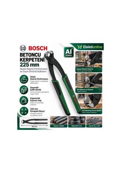 Betoncu Kerpeteni 225 Mm Ergonomik Saplı, Çelik Kesici Ağızlı İnşaat Bağ Teli Kerpeteni - 934373170
